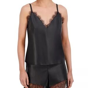 BCBGMAXAZRIA Black Faux Leather Lace Trim Camisole Top Size 6 NWT $178